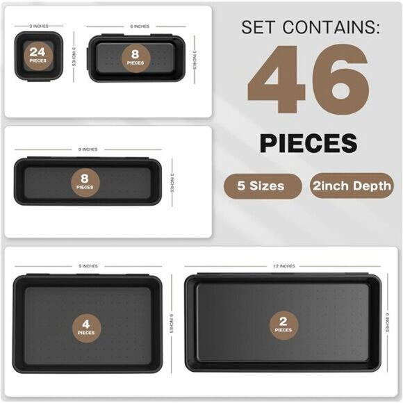 46 Piece Tool Box Organizer Set Drawer Trays Storage for Garage Office Desk - Picture 7 of 8